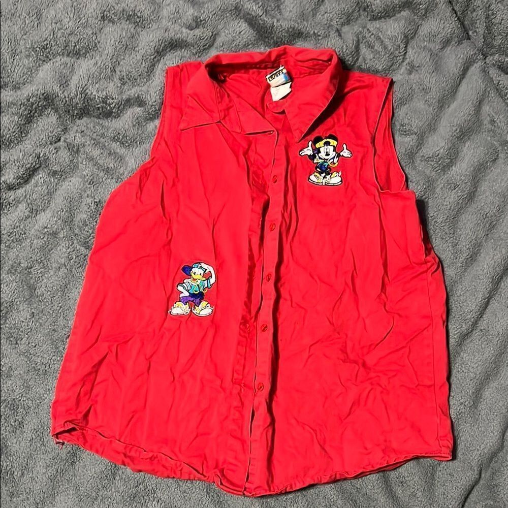 Disney  vintage Red Button-Up Vest with Mickey and Donald